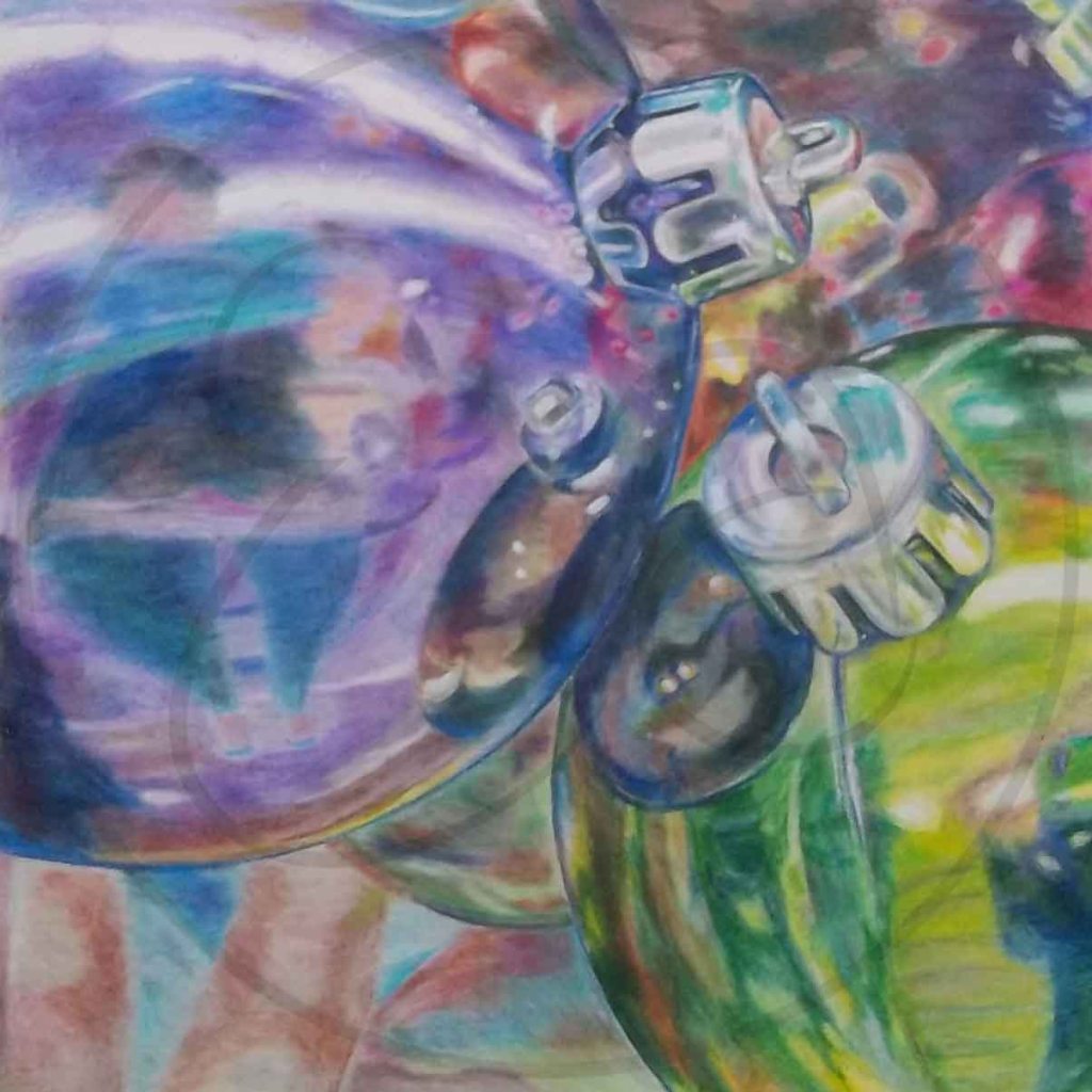 Reflection drawing of Christmas ornaments