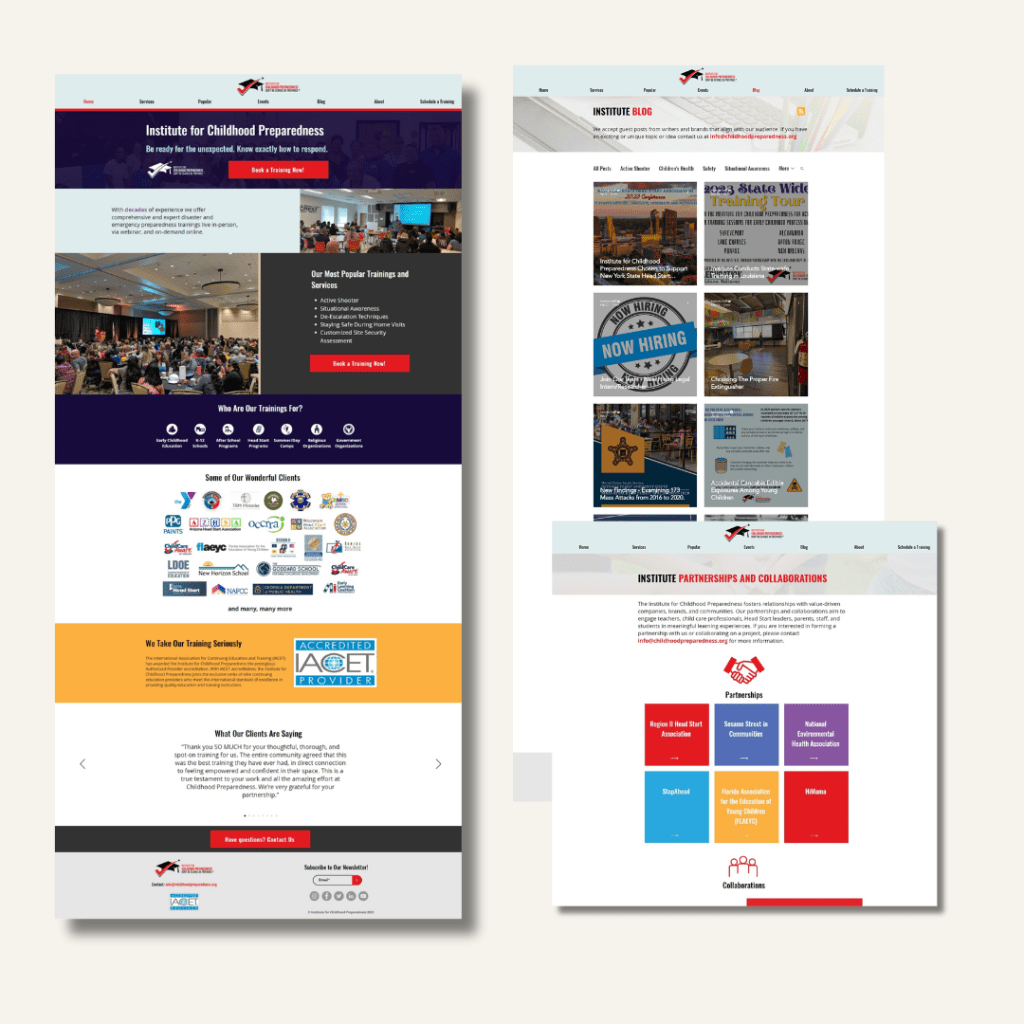 Institute for childhood preparedness website mockup